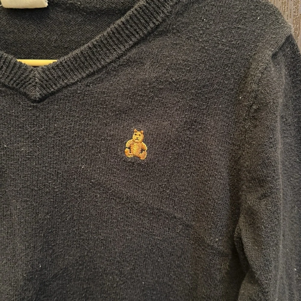 3/$25 GAP Baby Boy Navy V-Neck Bear Logo Sweater 100% Cotton Knit Size 18–24M